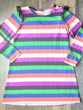 Hanna Andersson Rainbow Stripe Dress Size 140 Girls 9 10 Long Sleeve Ruffle